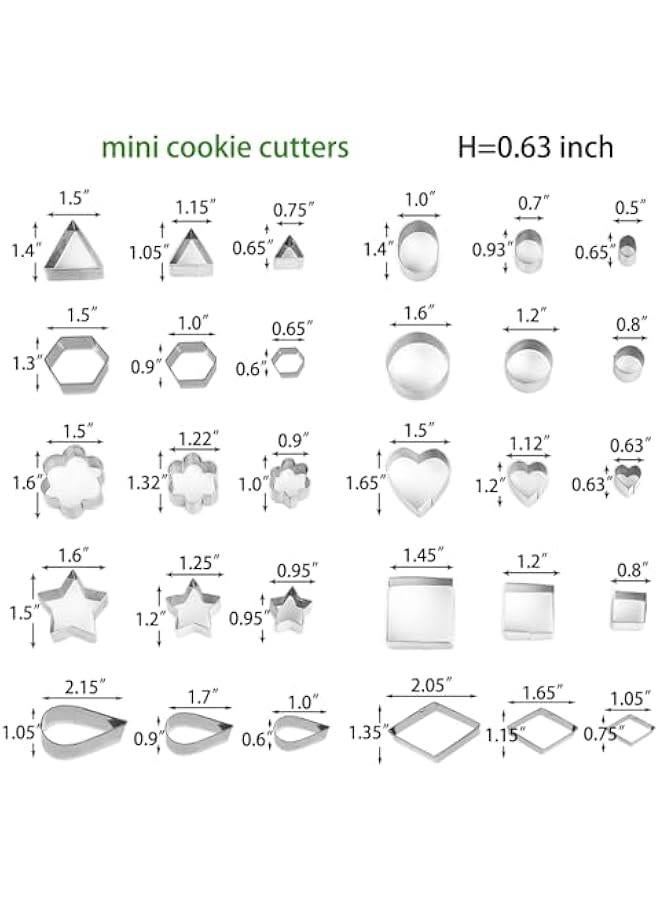 Mini Cookie Cutters Set- Small Heart Star Flower Round Square Hexagon Oval Diamond - 30Pcs Stainless Steel Cookie Cutters - Polymer Clay Cutters Mini Fruit Cutter Small Biscuit Cookie Cutters for Kids - Image 3